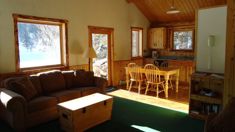 Cabin 3 living room and kitchen and dining areas